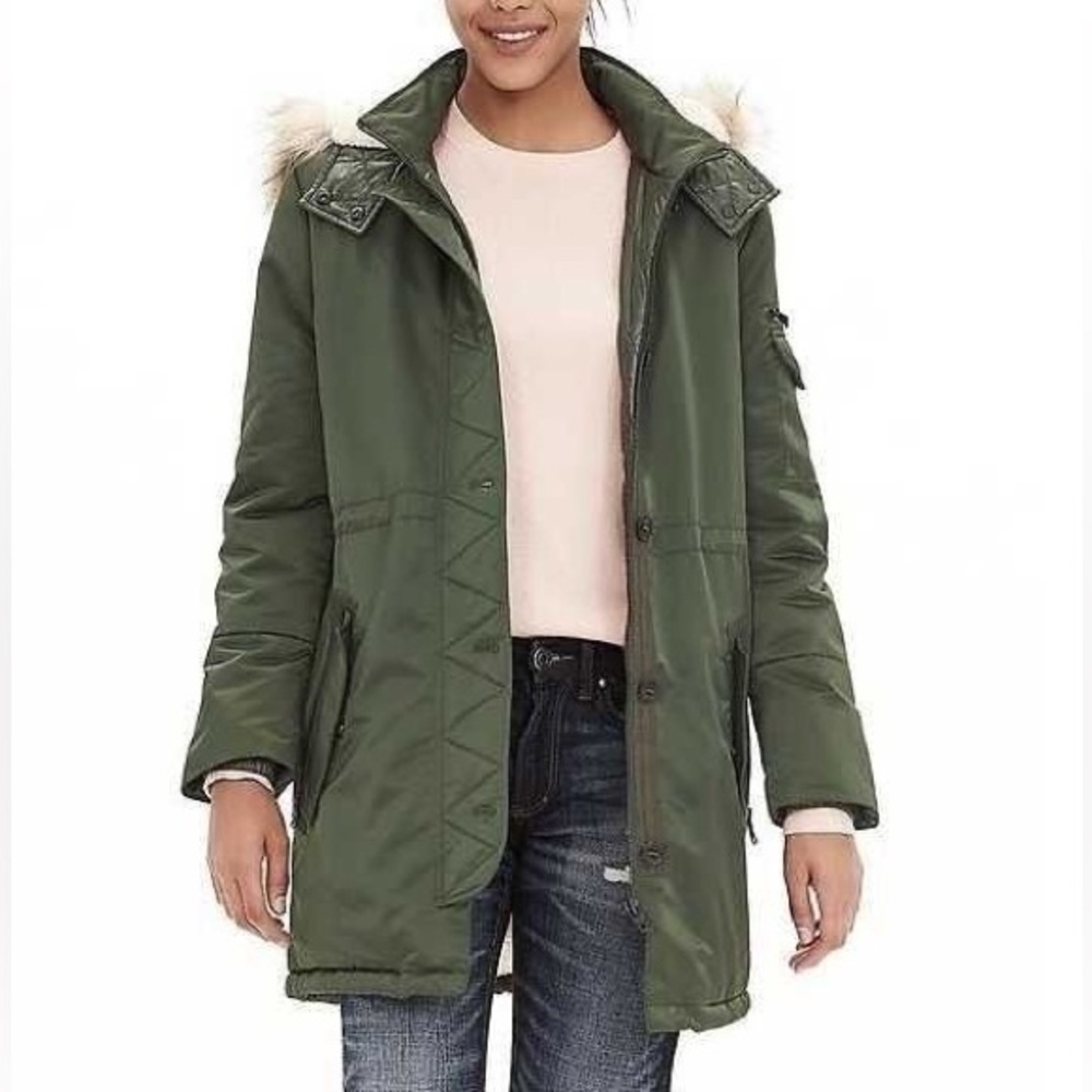 Banana Republic Sherpa Parka Jacket Coat with faux fur hood sz S